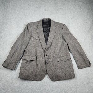 Circle S Sport Coat Mens 50R Gray Herringbone Lambswool Western Blazer USA Made